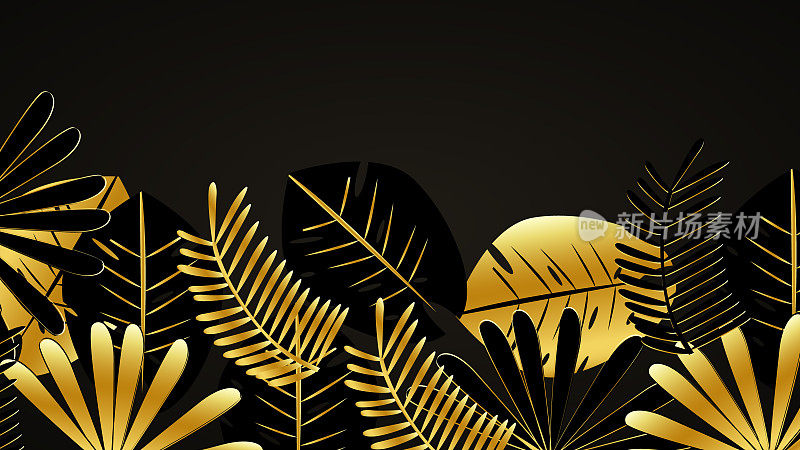 Golden leaves pattern on black background